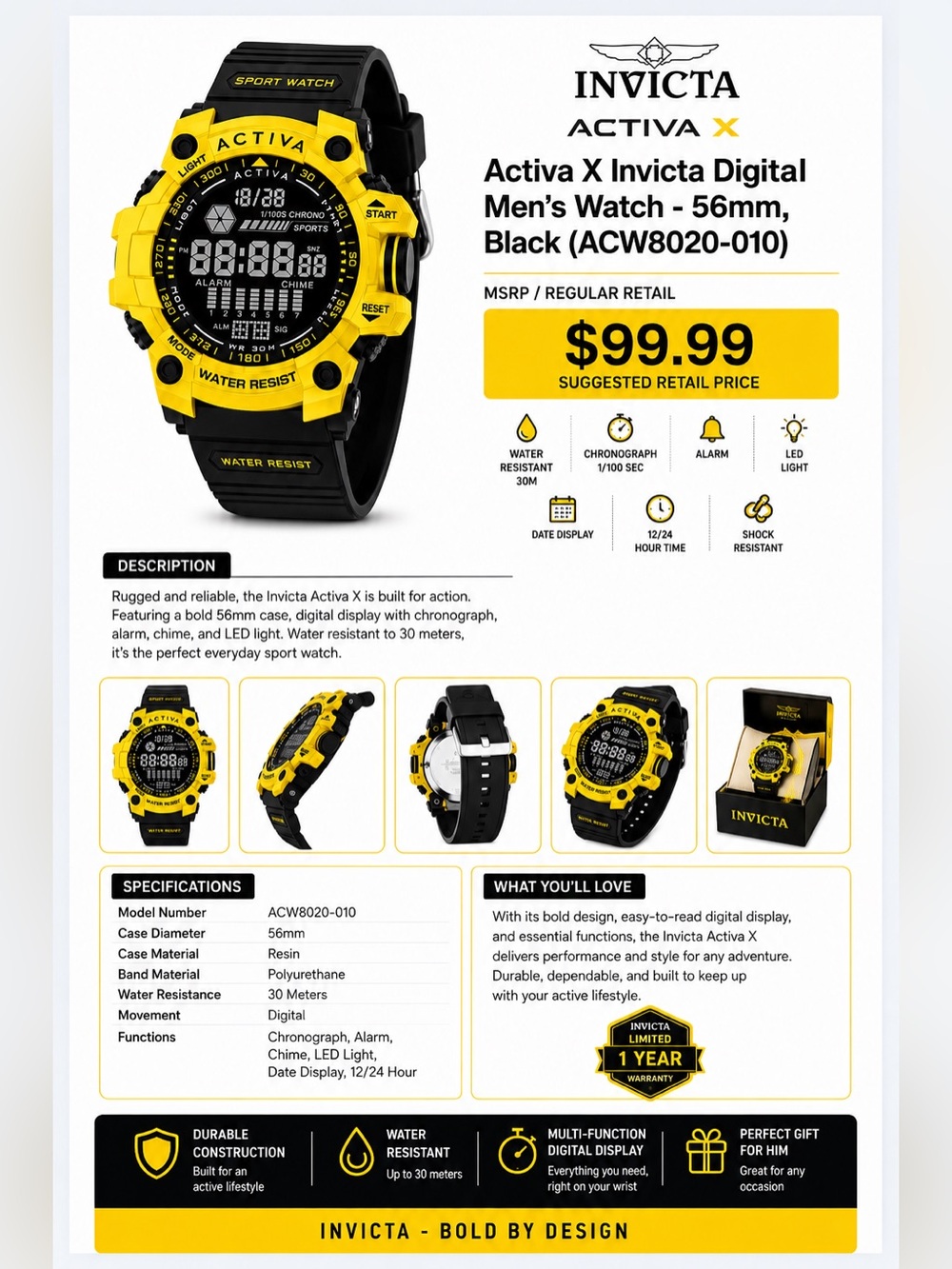 Invicta Activa X Men's Digital Sport Watch - Black and Yellow